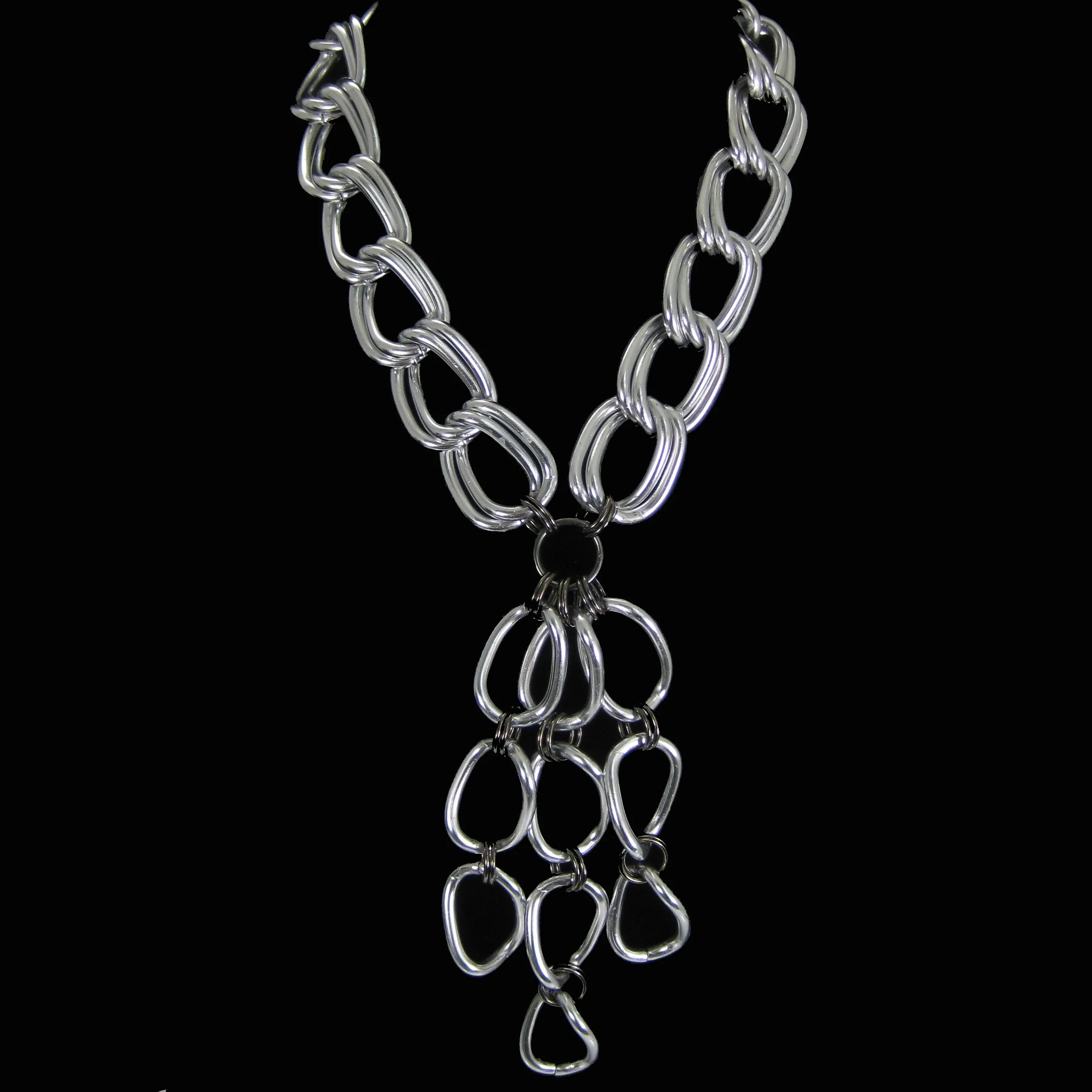 #1128n Silver Tone Large link Chain Tassel Necklace