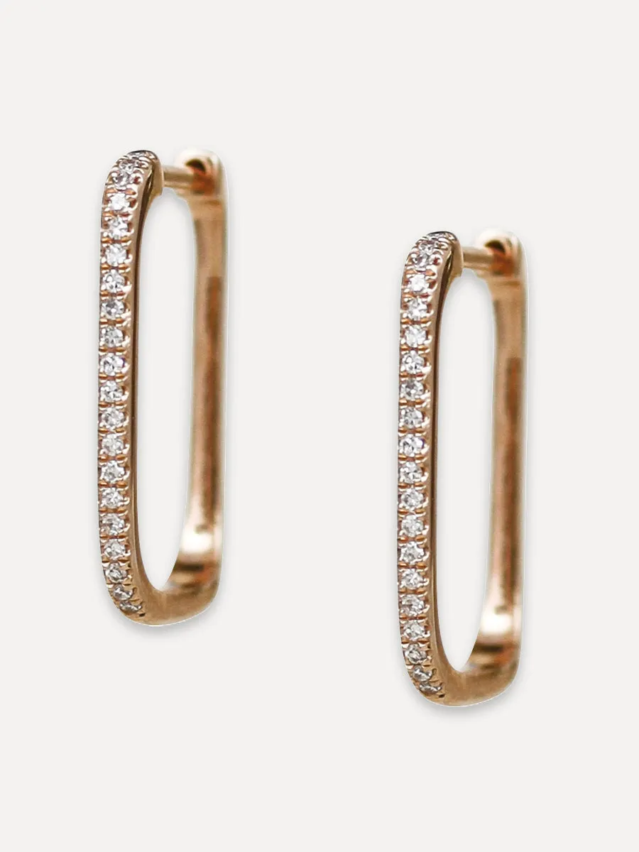 14K Diamond Elongated Square Huggie Hoops