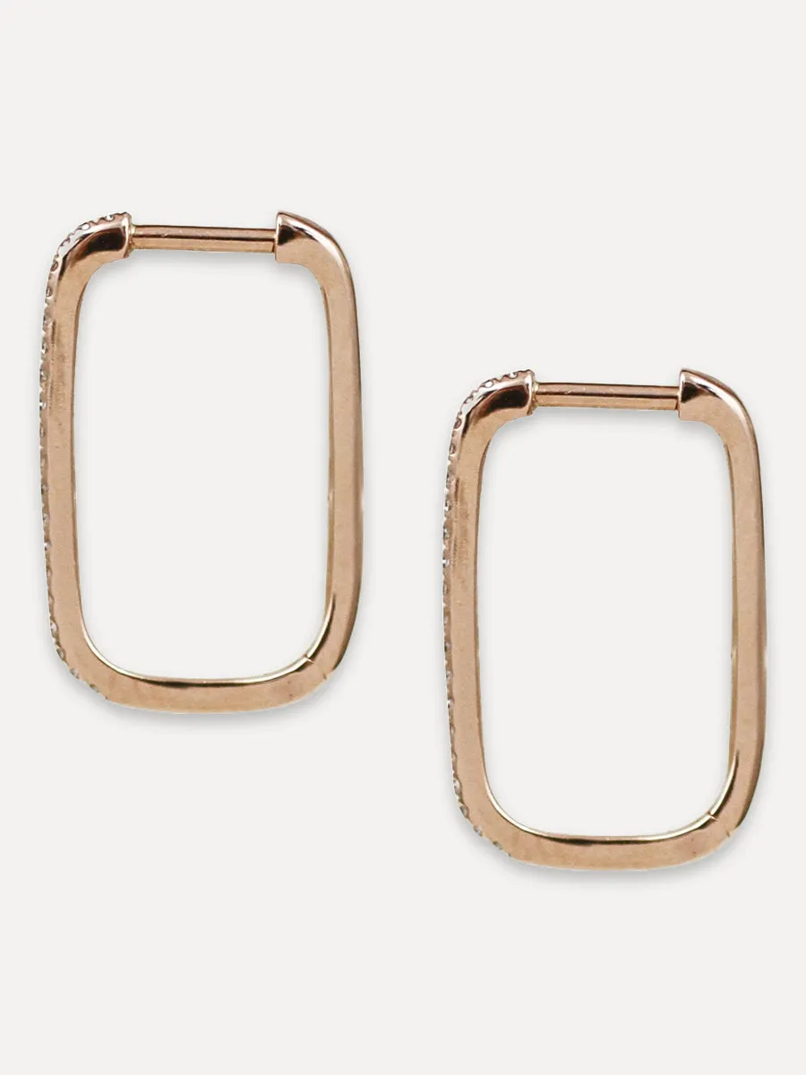 14K Diamond Elongated Square Huggie Hoops