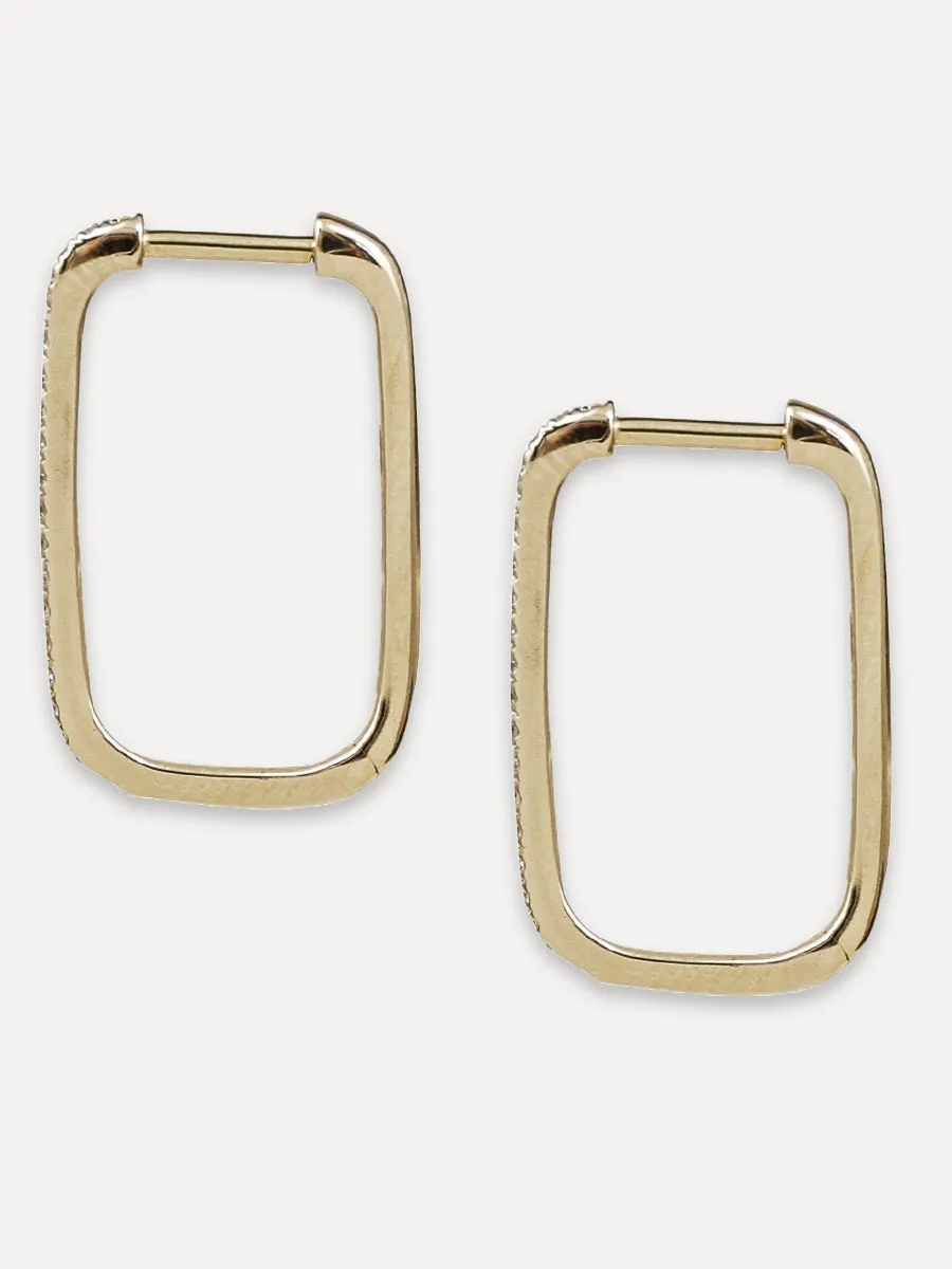 14K Diamond Elongated Square Huggie Hoops