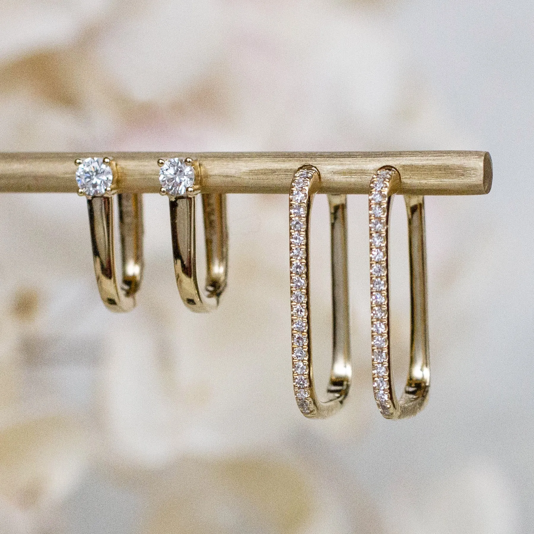14K Diamond Elongated Square Huggie Hoops