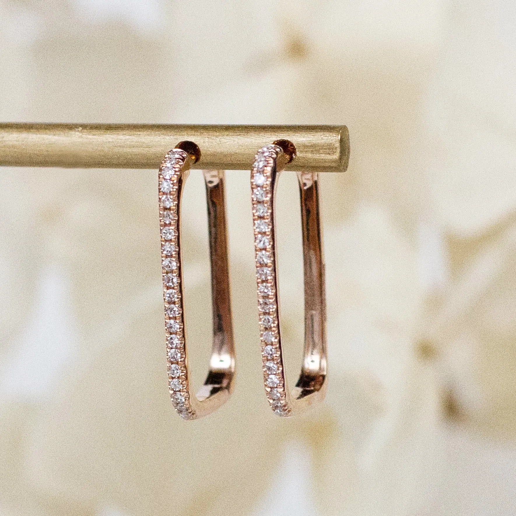 14K Diamond Elongated Square Huggie Hoops