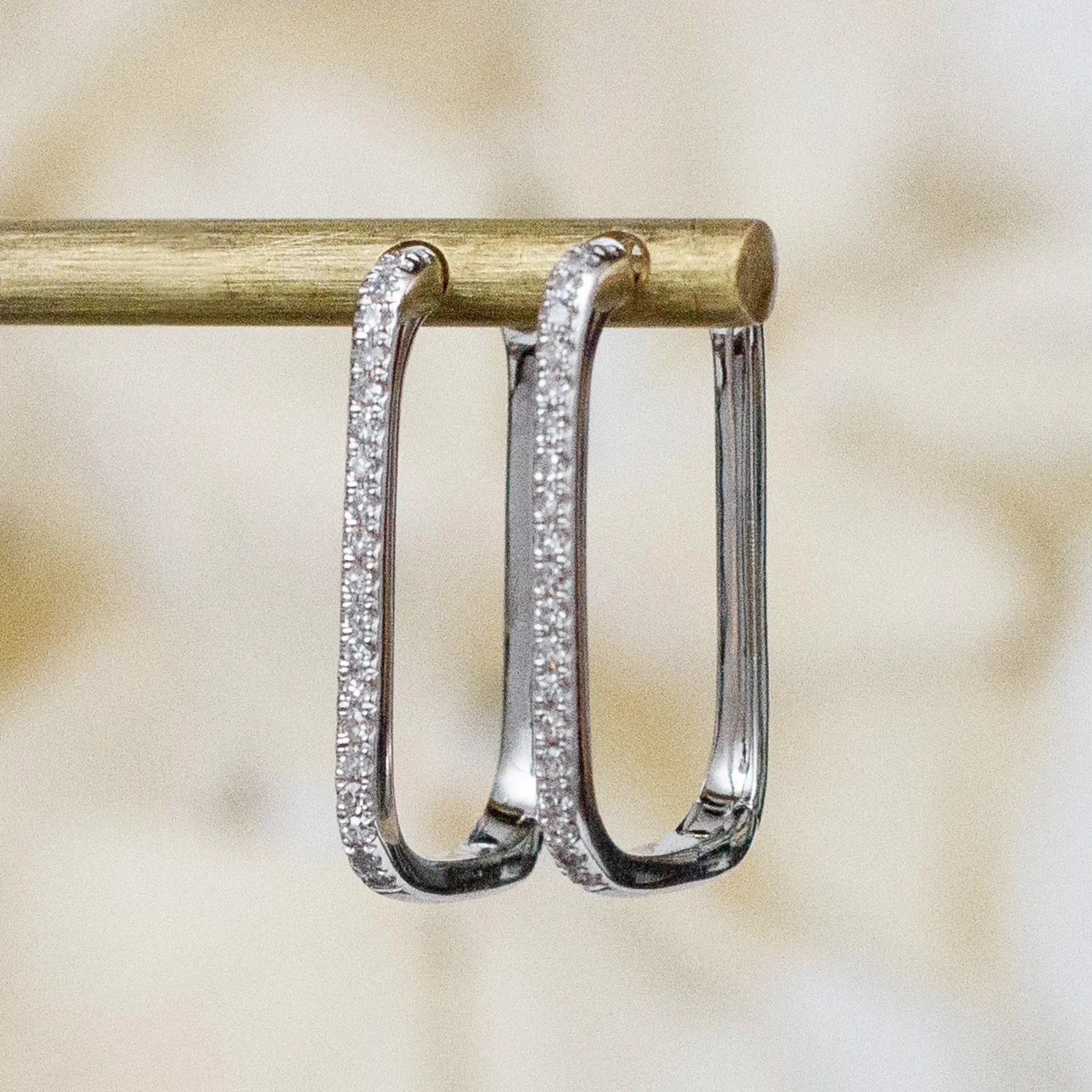14K Diamond Elongated Square Huggie Hoops
