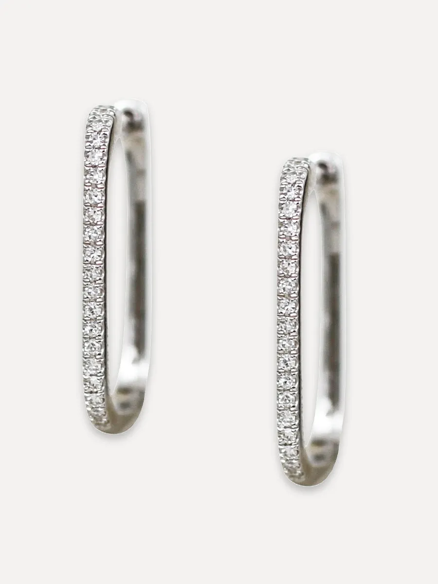 14K Diamond Elongated Square Huggie Hoops