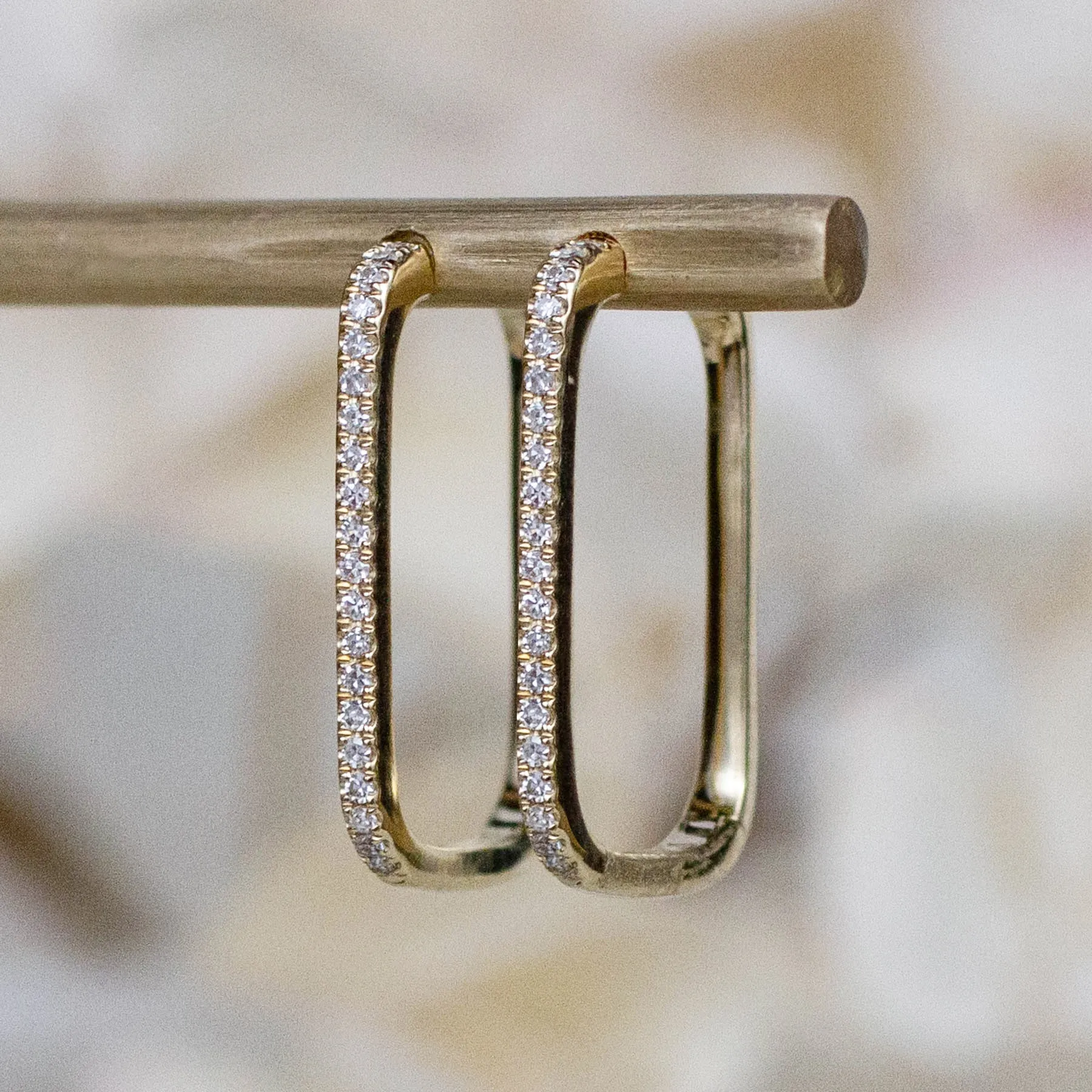 14K Diamond Elongated Square Huggie Hoops