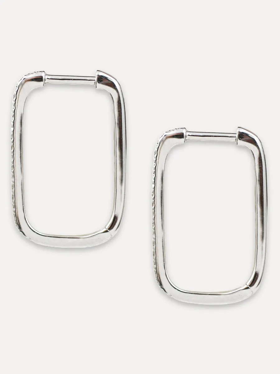 14K Diamond Elongated Square Huggie Hoops