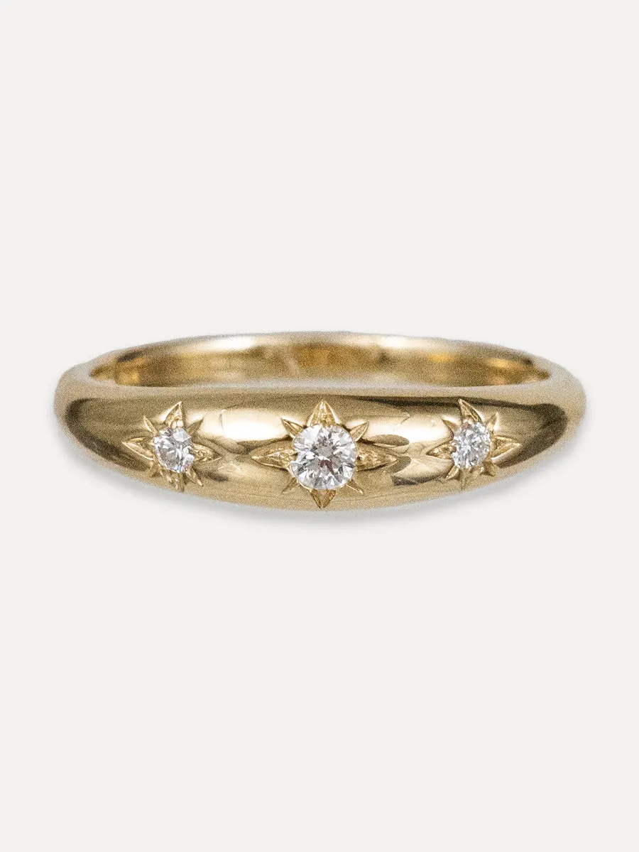 14K Three Star Dome Ring - Diamond