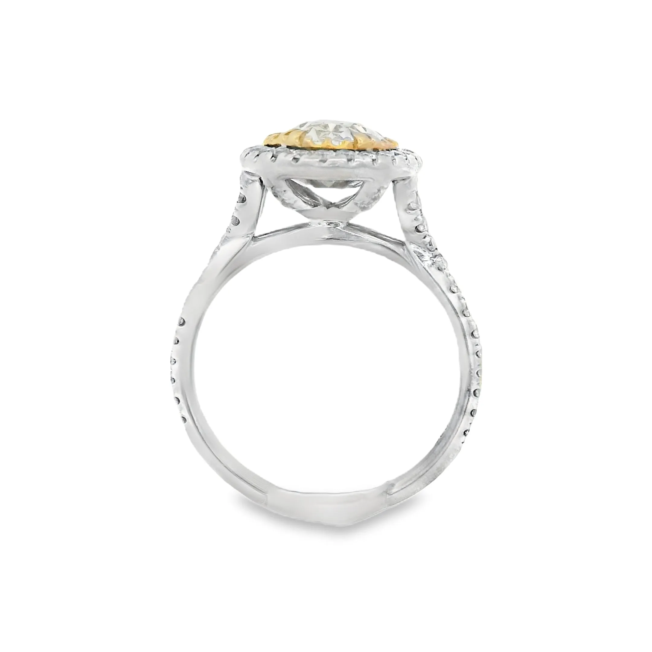 14K Two- Tone 1.25ct. Yellow Diamond Halo Fashion Ring