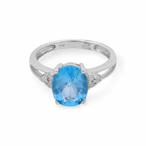 14K White Gold Women's Fashion with Diamonds and Oval Blue Topazs