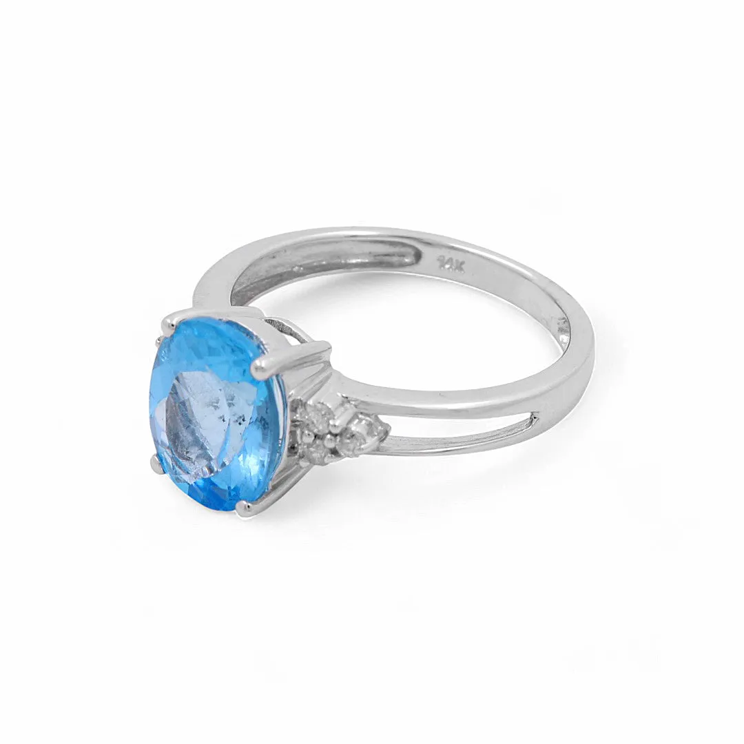 14K White Gold Women's Fashion with Diamonds and Oval Blue Topazs