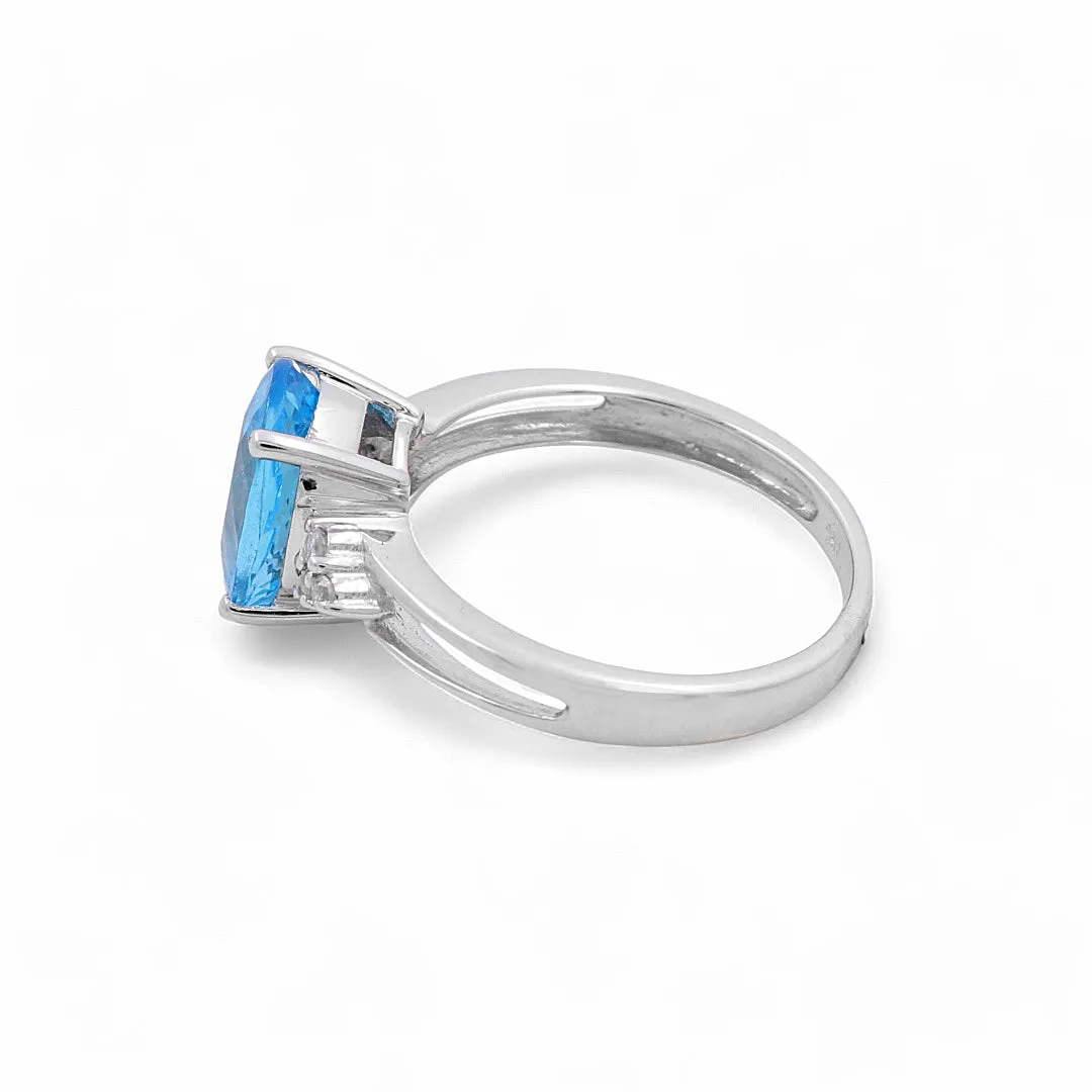 14K White Gold Women's Fashion with Diamonds and Oval Blue Topazs
