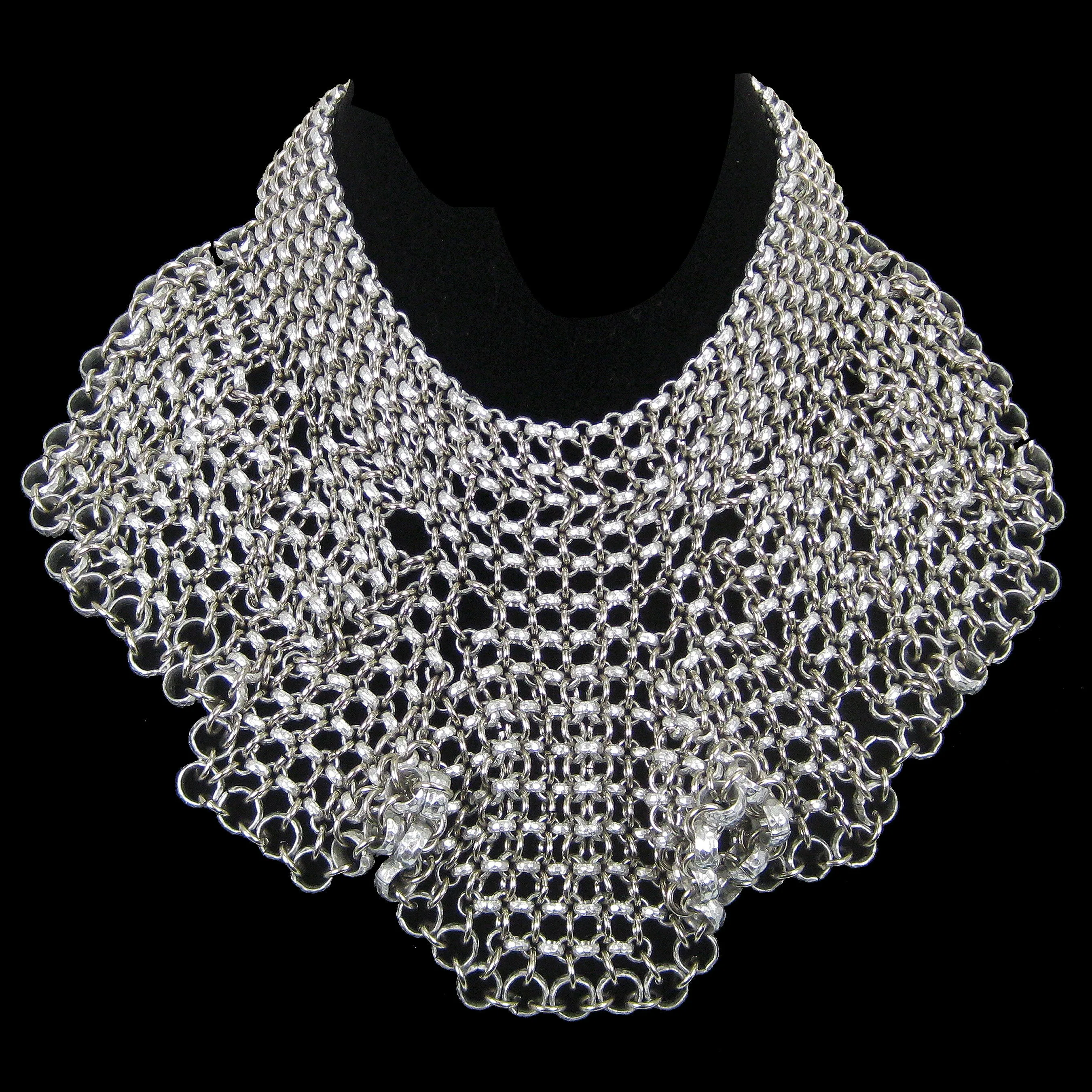 #845n Silver Tone Chain Mail Bib Necklace