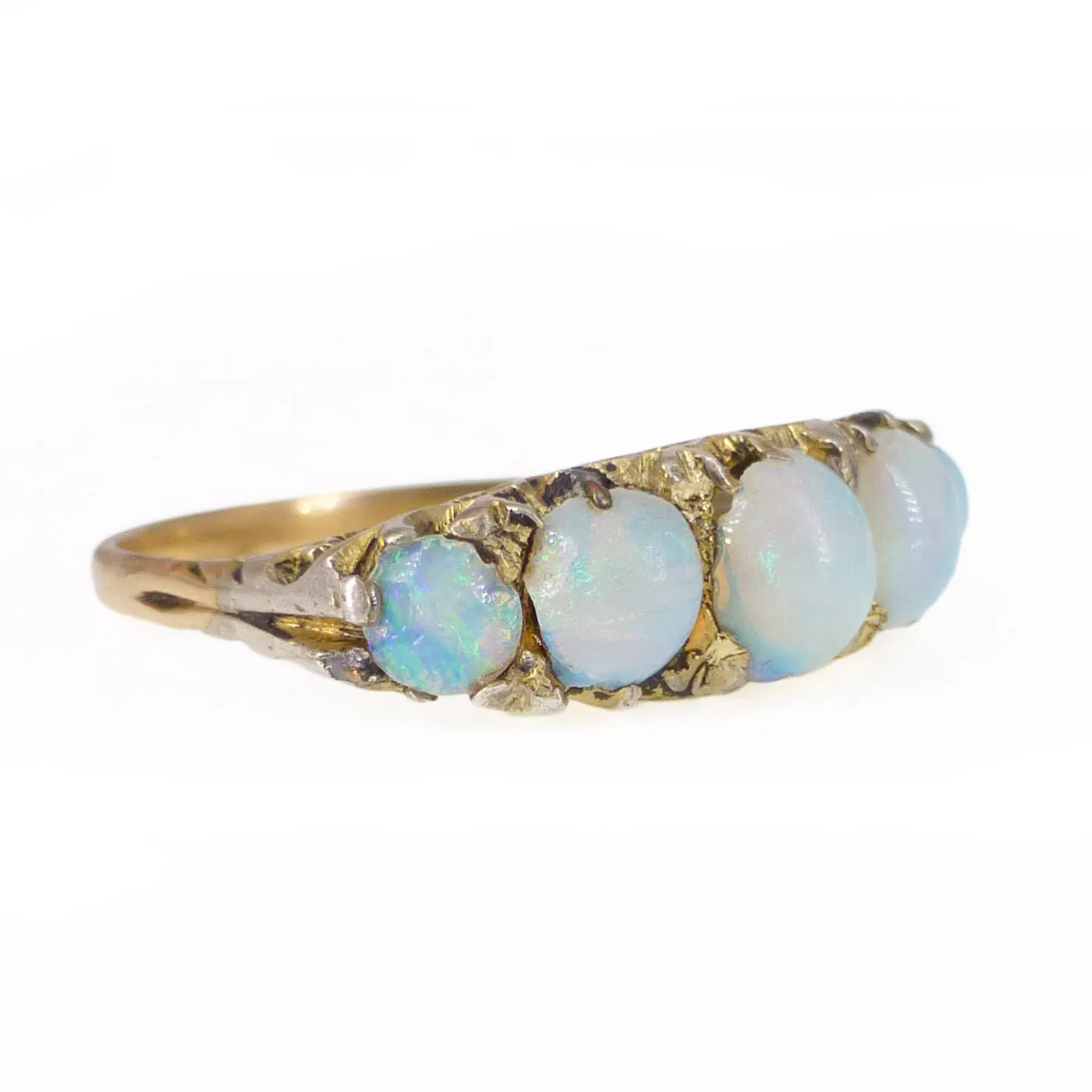 Antique Edwardian 9 Carat Gold Australian Opal Five Stone Ring Size - O / 7.25