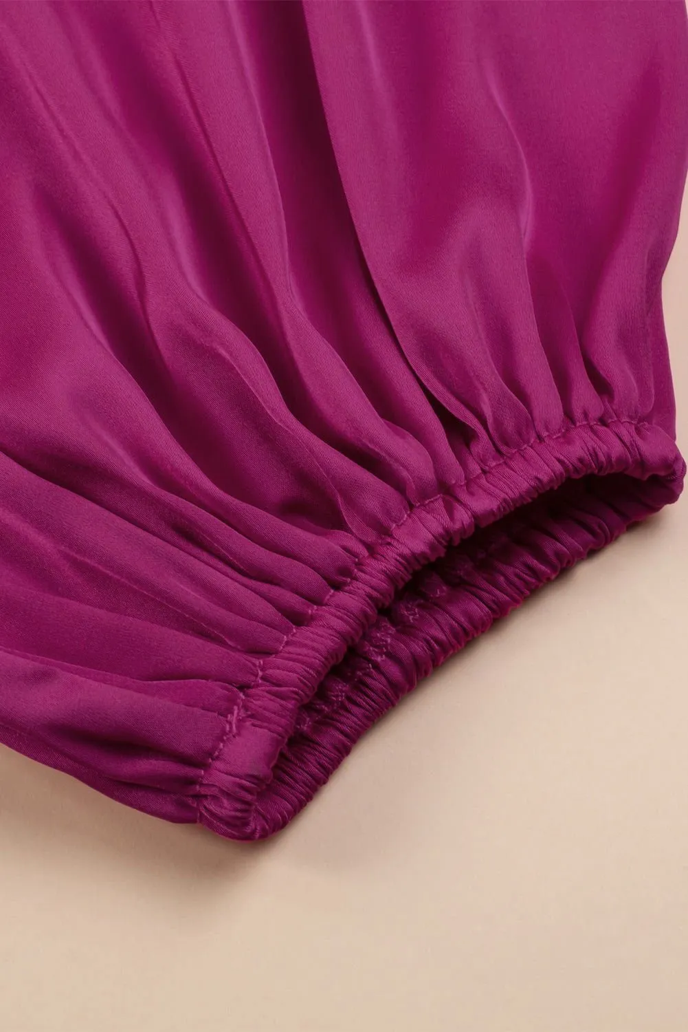 Apricot Solid Color Asymmetrical Neck Lantern Sleeve Blouse