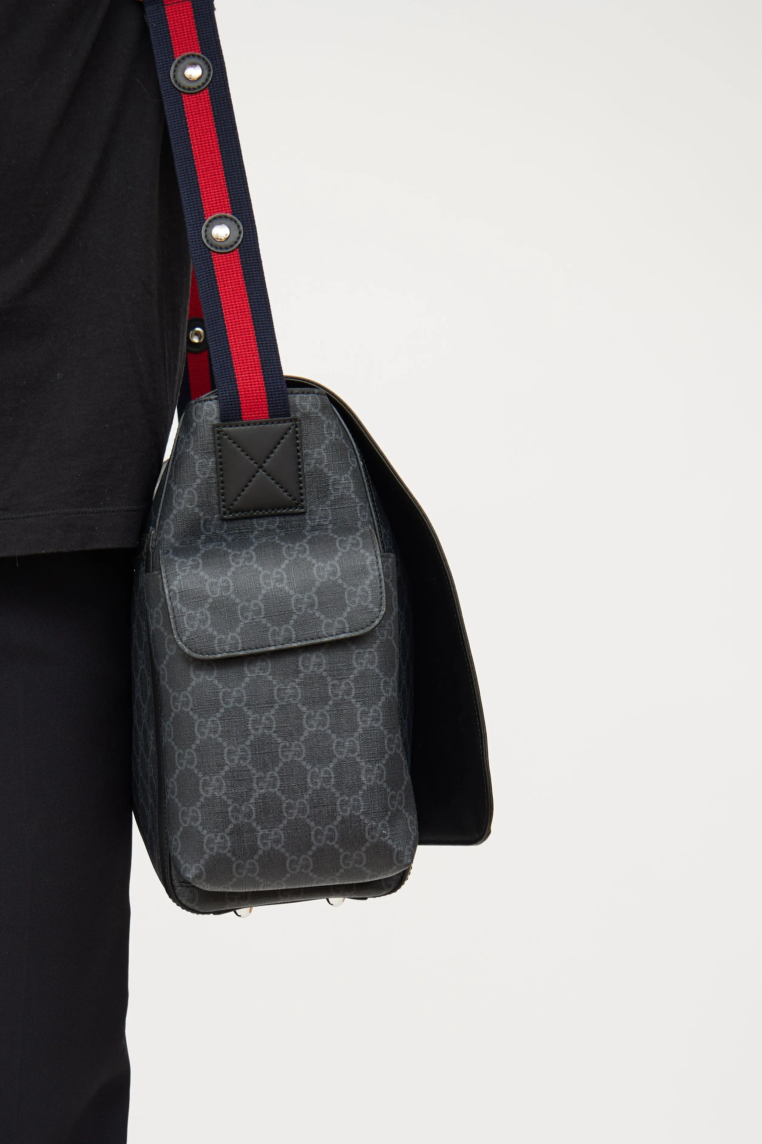 Black GG Supreme Diaper Bag