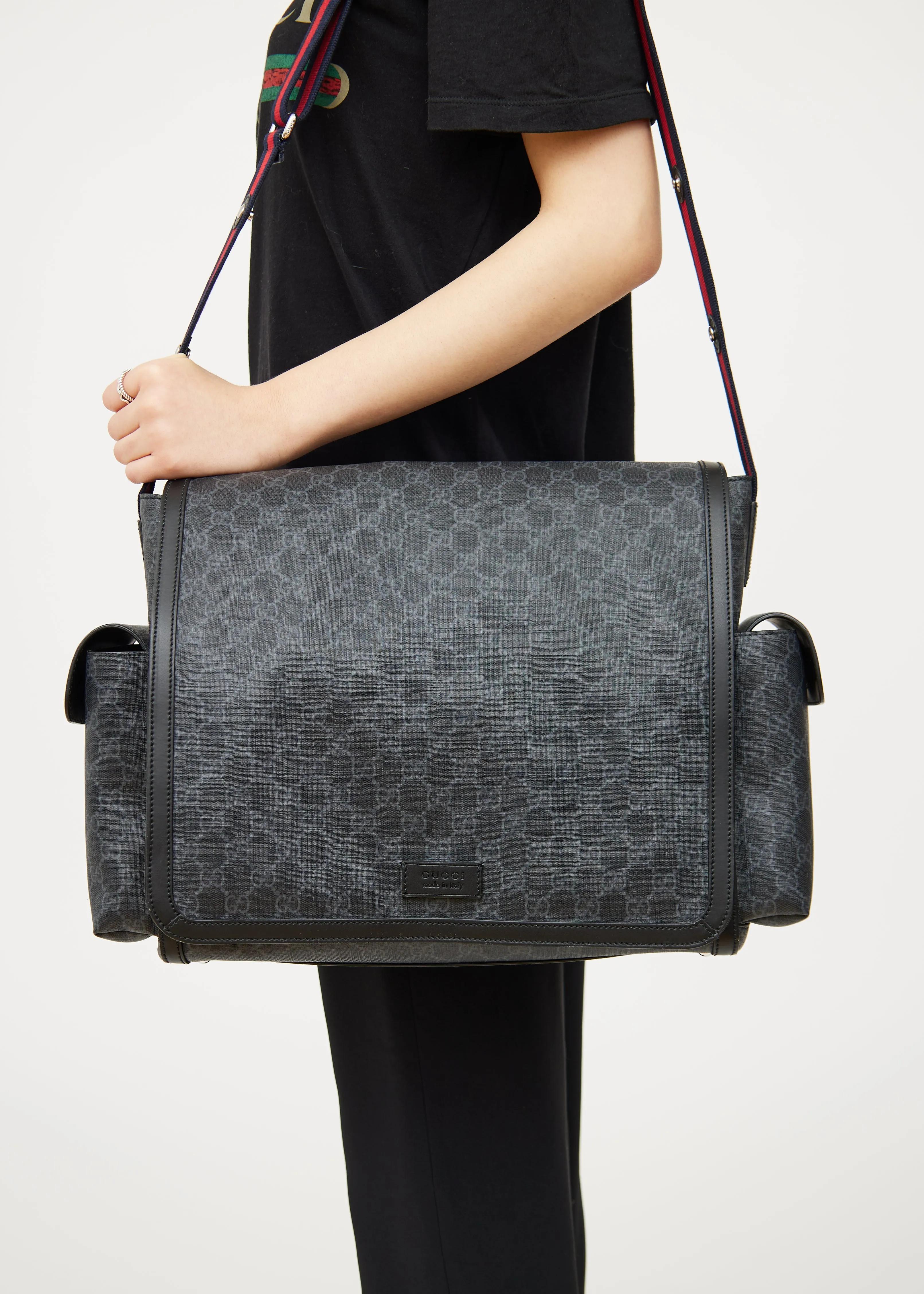 Black GG Supreme Diaper Bag