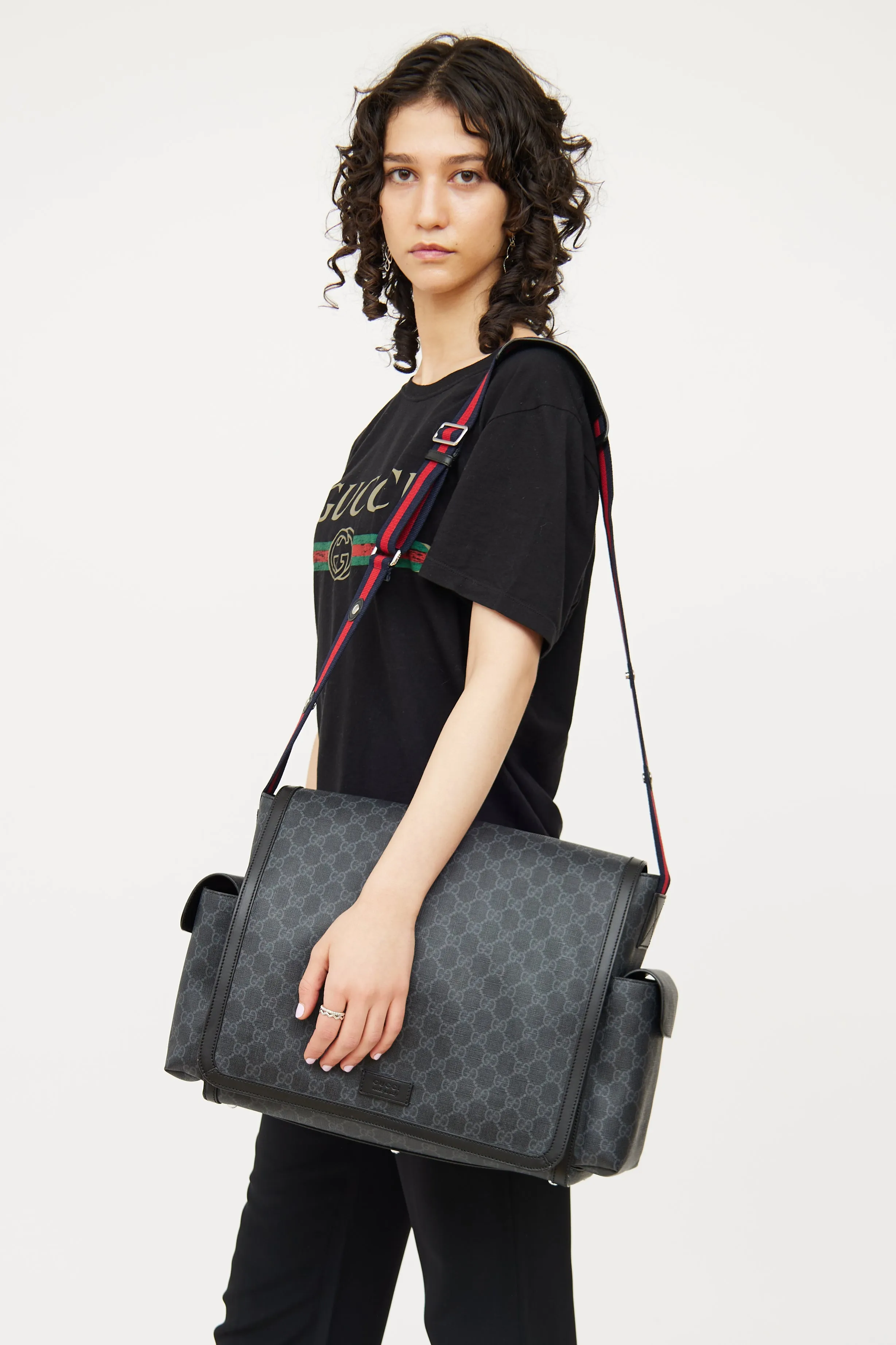 Black GG Supreme Diaper Bag