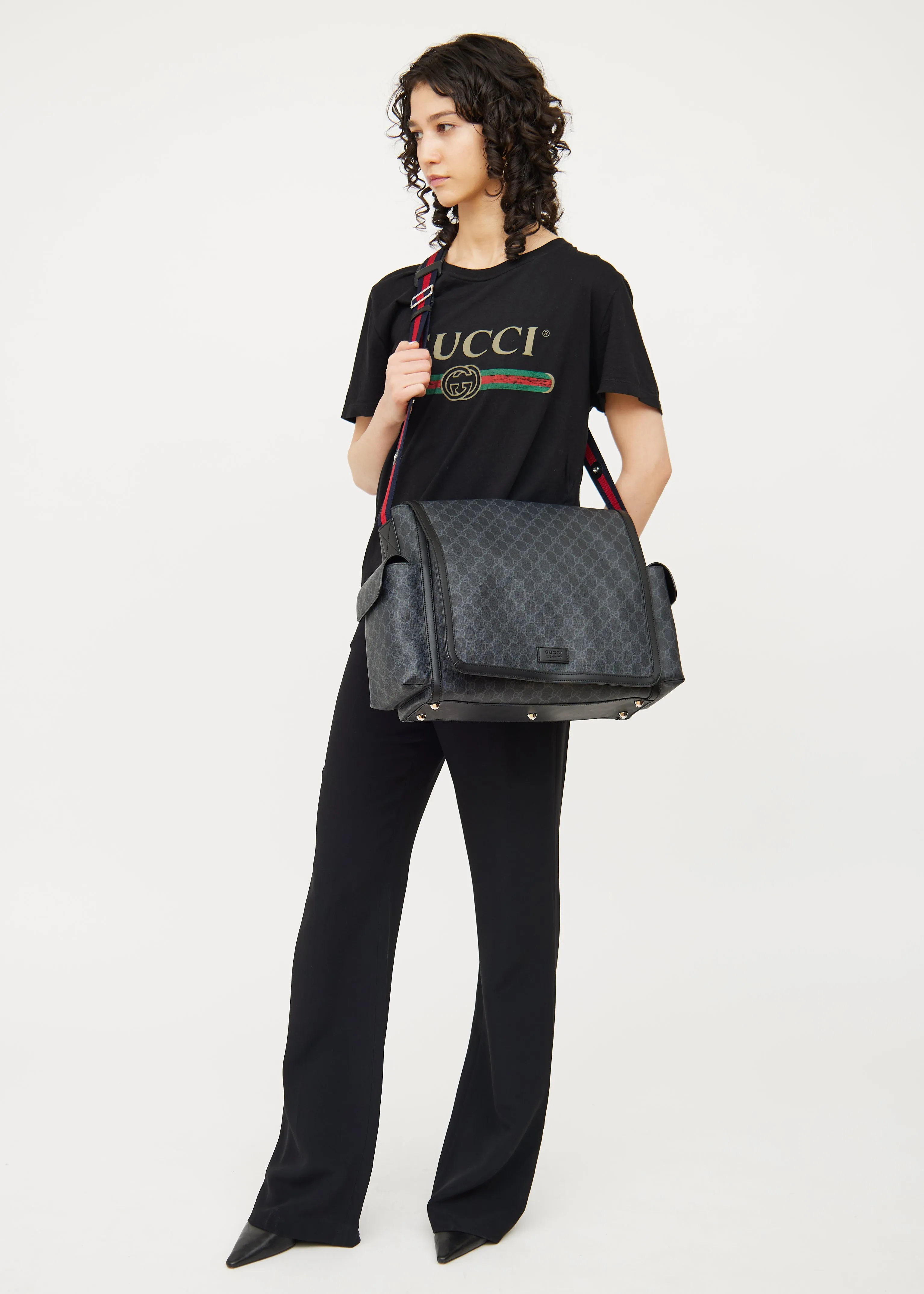 Black GG Supreme Diaper Bag