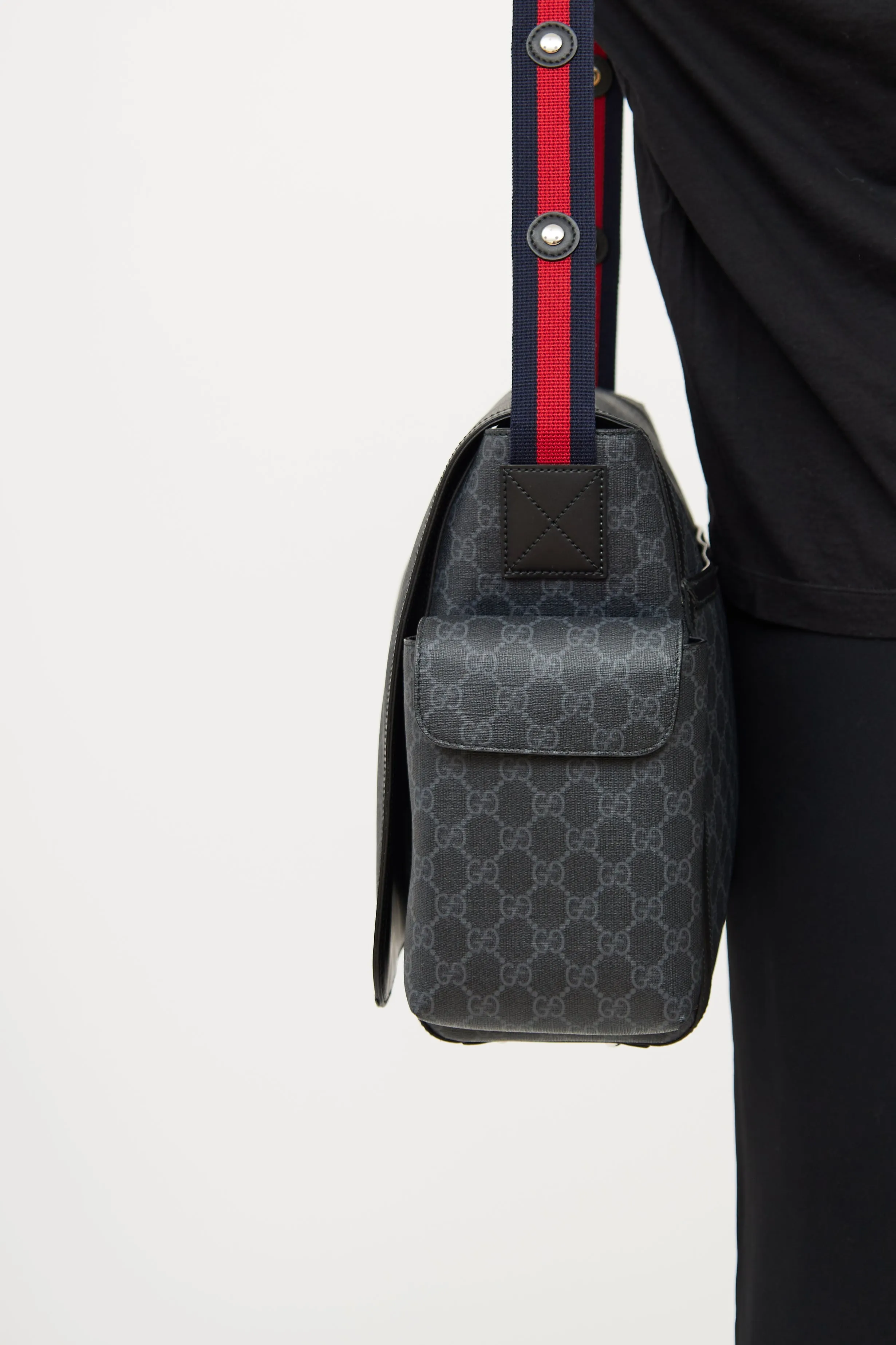 Black GG Supreme Diaper Bag