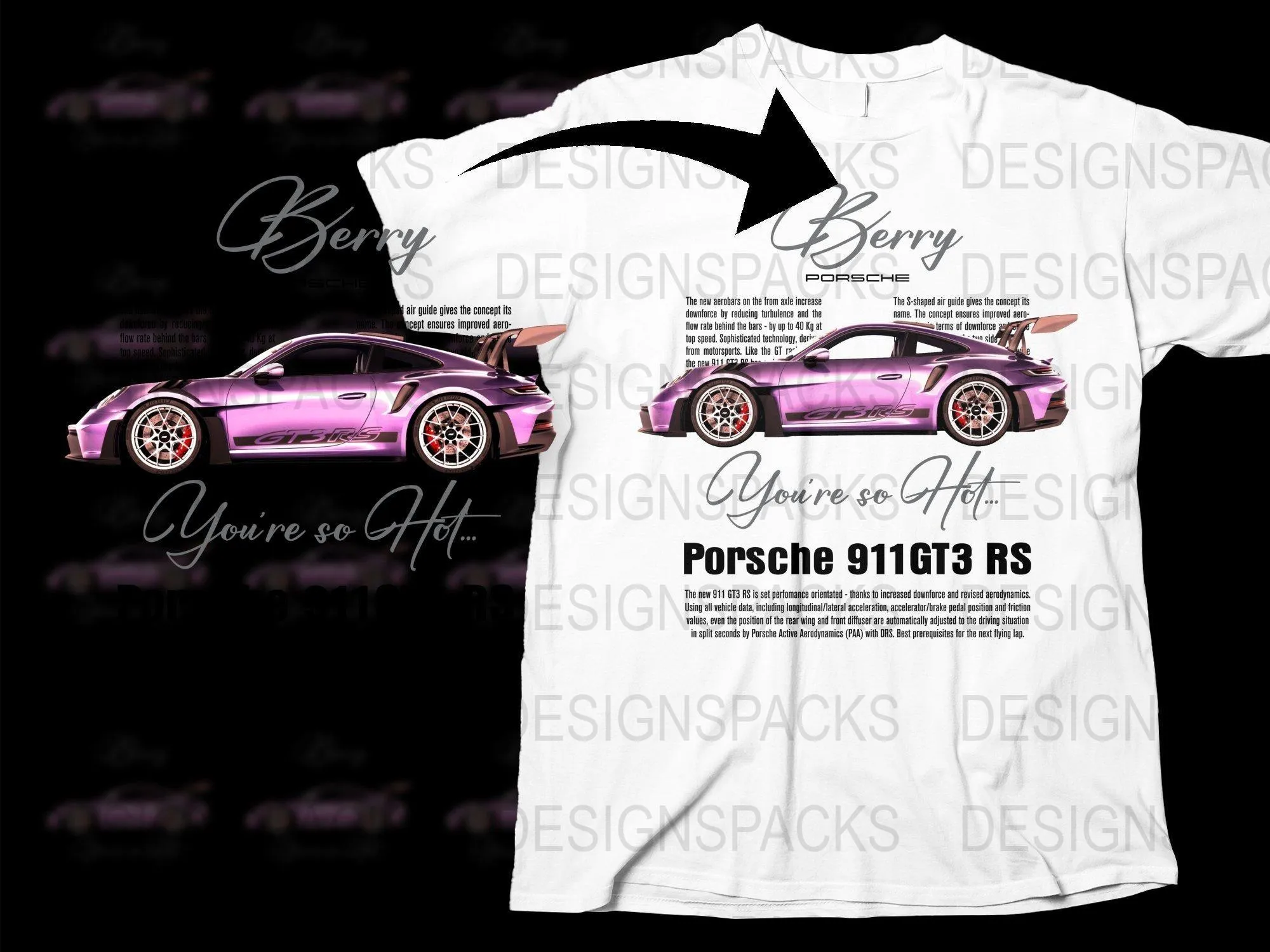 Blueprint Stylish Berry Porsche You're So Hot 911GT3 RS Png Digital Download