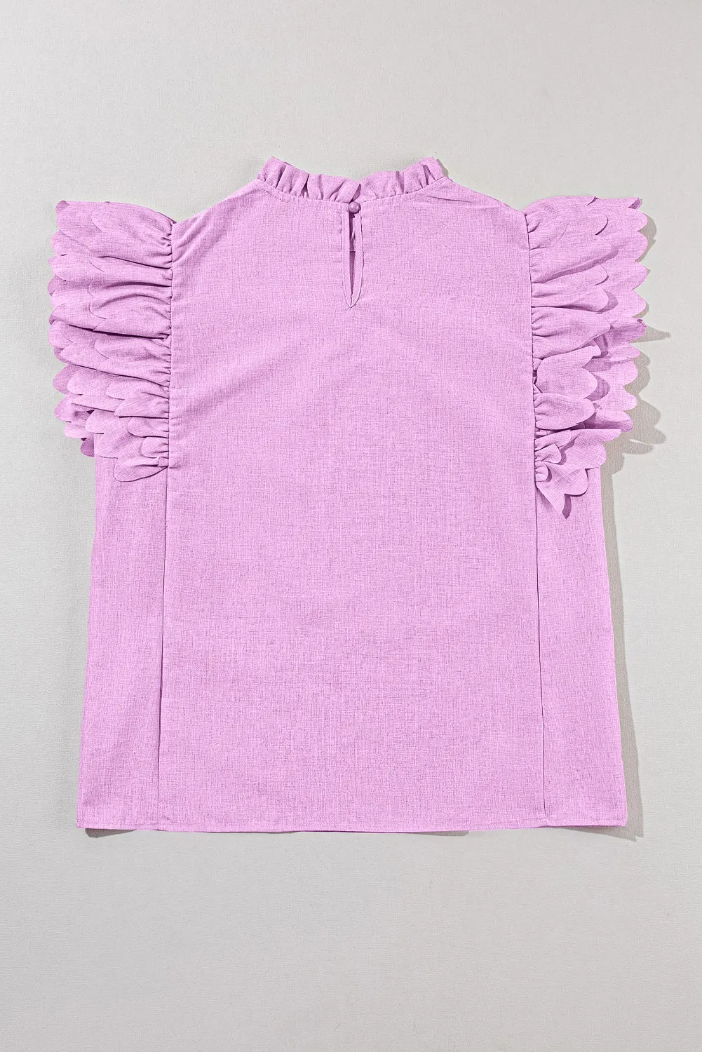 Bright Pink Solid Scalloped Ruffle Sleeve Blouse