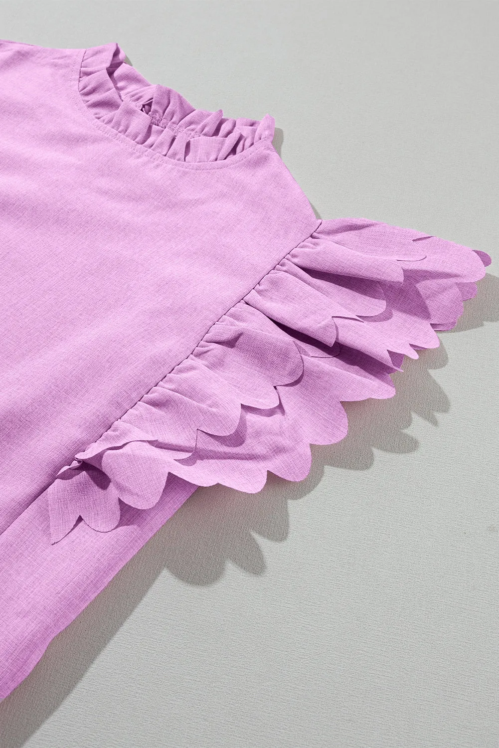 Bright Pink Solid Scalloped Ruffle Sleeve Blouse