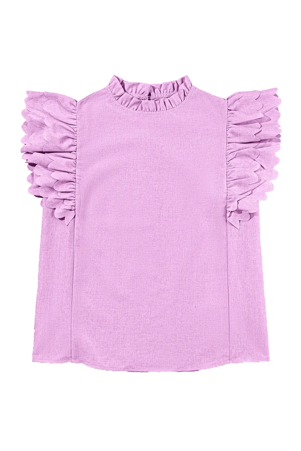 Bright Pink Solid Scalloped Ruffle Sleeve Blouse