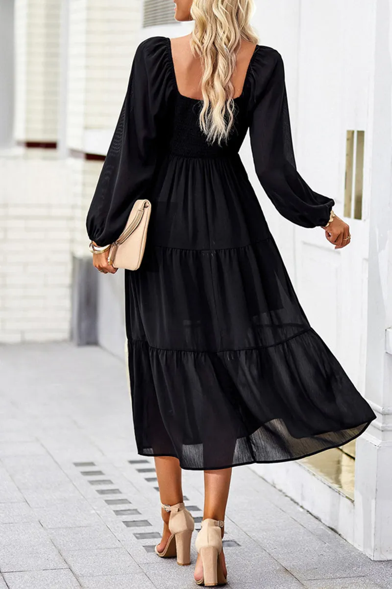Celebrities Elegant Solid Patchwork Square Collar A Line Dresses