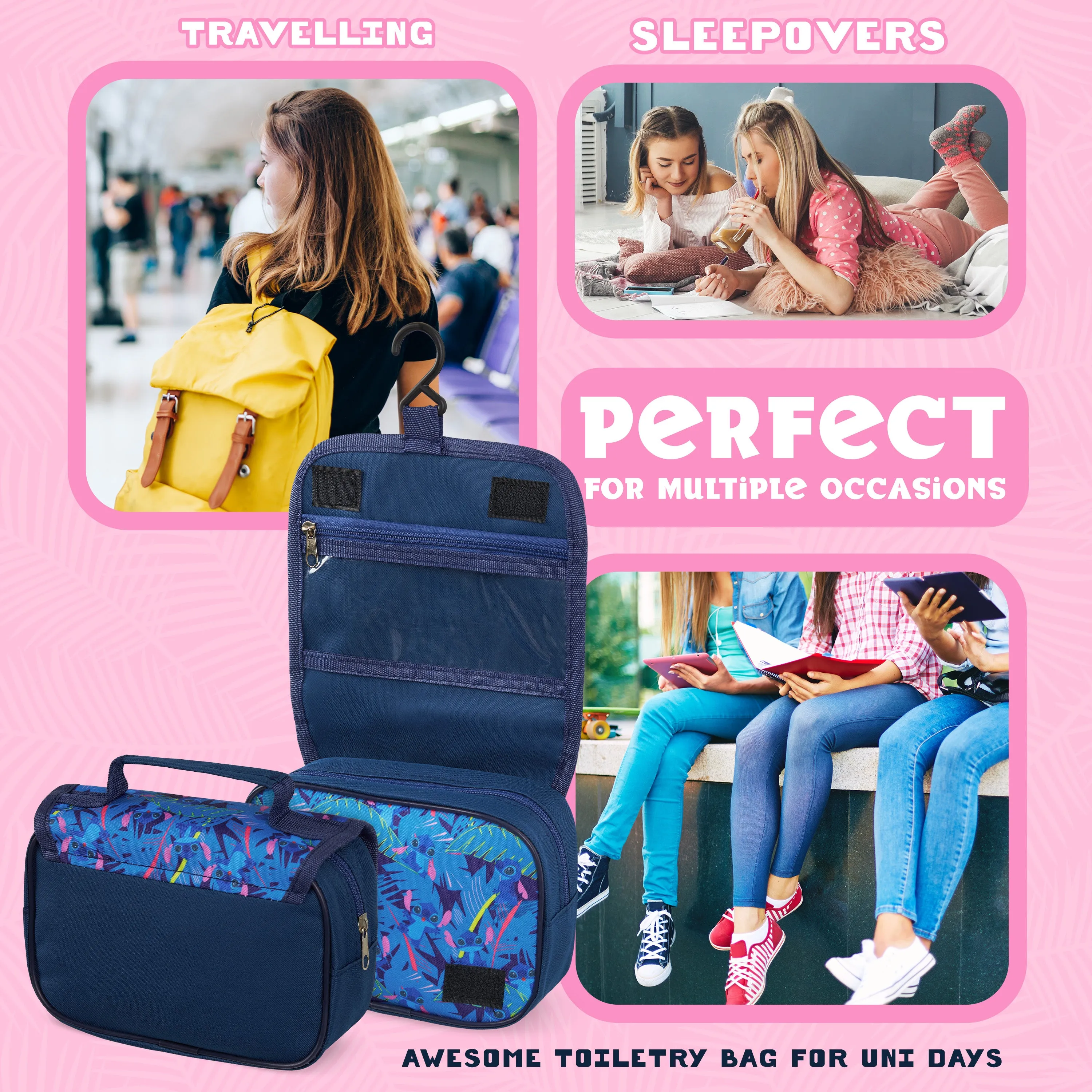 Disney Stitch Hanging Toiletry Bags for Women, Stitch Cosmetic Bag