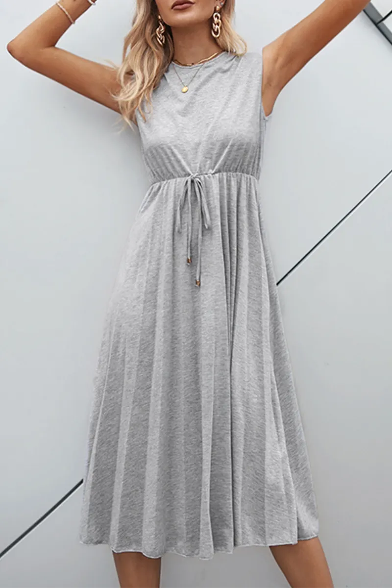 Dunnmall Casual Elegant Solid Frenulum Fold O Neck A Line Dresses
