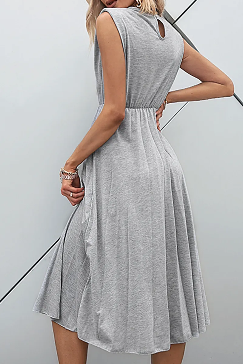 Dunnmall Casual Elegant Solid Frenulum Fold O Neck A Line Dresses