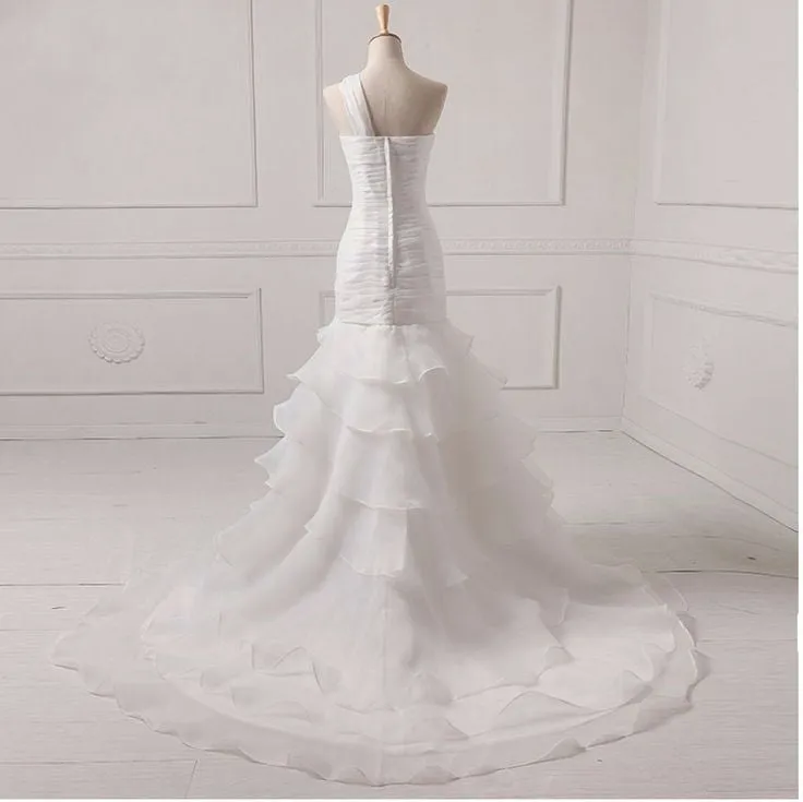 Elegant One shoulder Sleeveless Mermaid Lace applique Wedding Dresses, WDY0346