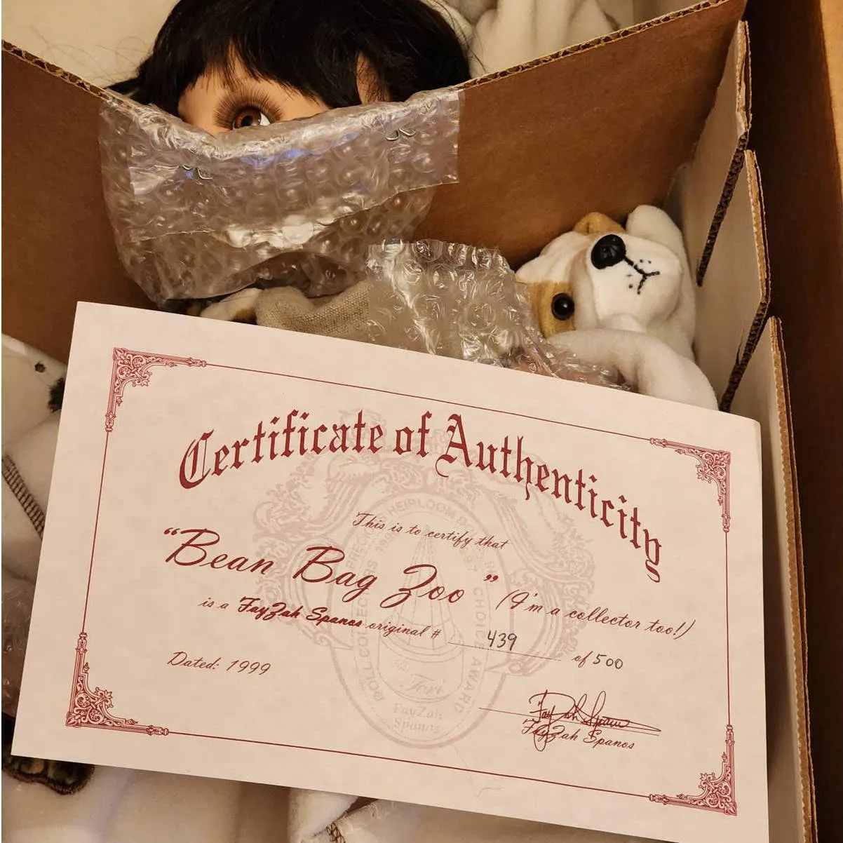 Fayzah Spanos Dolls Bean Bag Zoo 1999 Limited Edition 439/500 W/Tags COA And Box