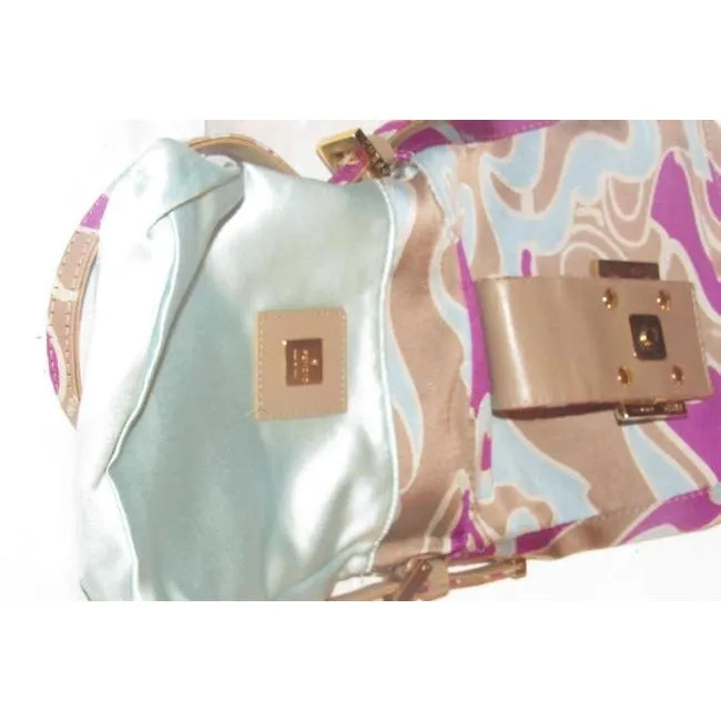 Fendi Limited Edition Colorful Print Silk & Leather Baguette