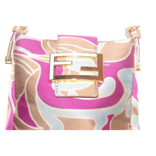 Fendi Limited Edition Colorful Print Silk & Leather Baguette