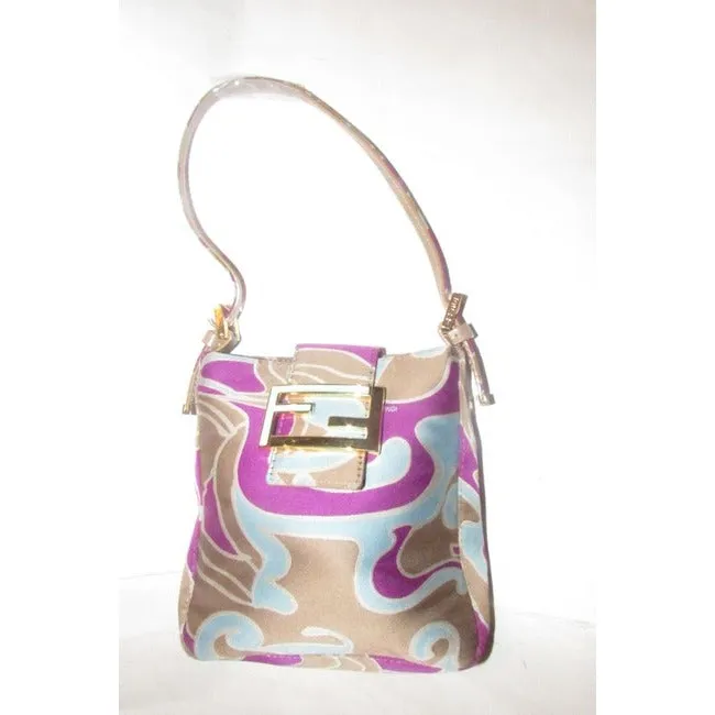 Fendi Limited Edition Colorful Print Silk & Leather Baguette