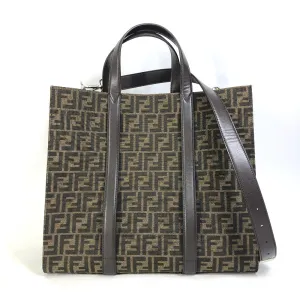 FENDI Tote Bag 7VA390 Canvas / leather Brown Crossbody Zucca Shopping Bag mens Used