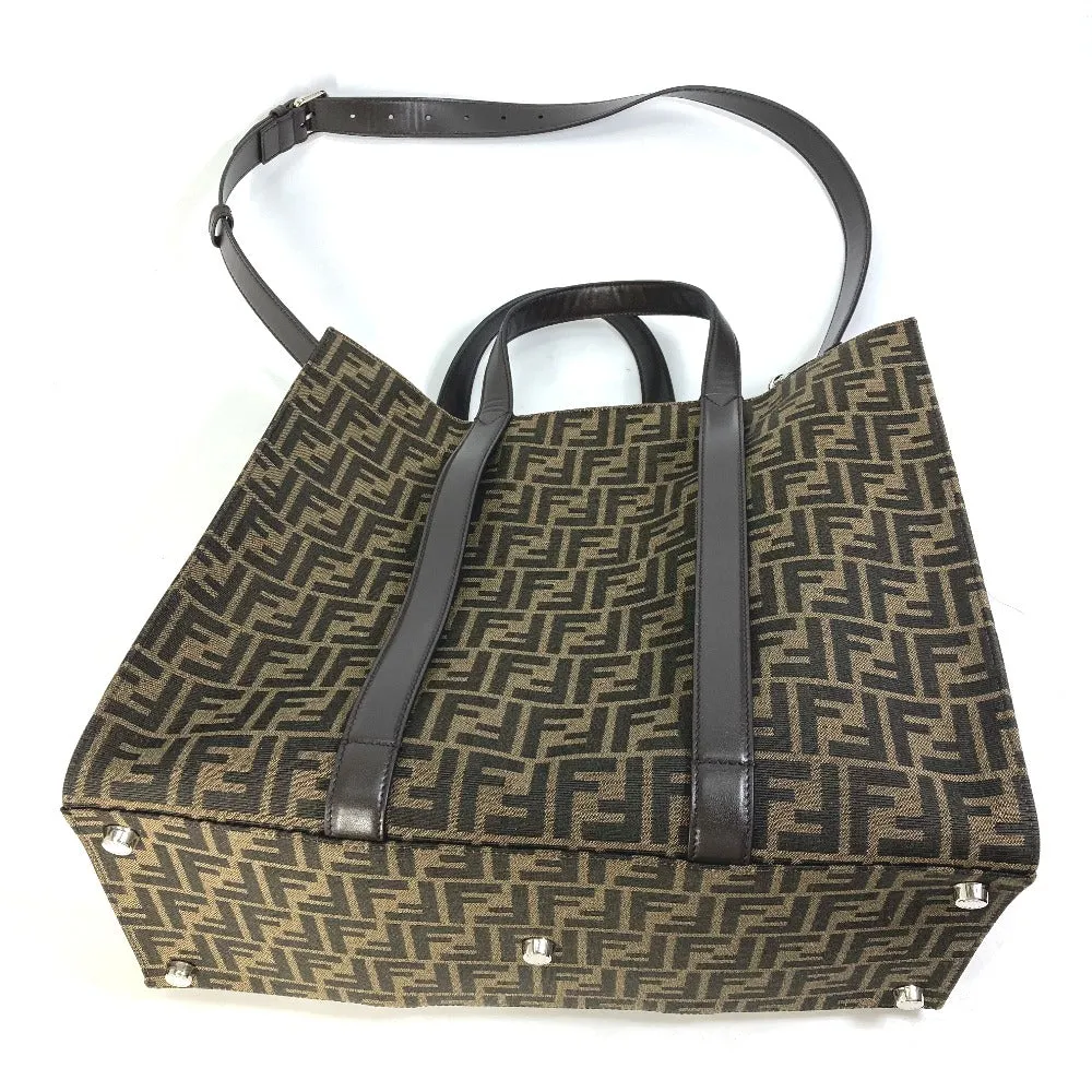 FENDI Tote Bag 7VA390 Canvas / leather Brown Crossbody Zucca Shopping Bag mens Used
