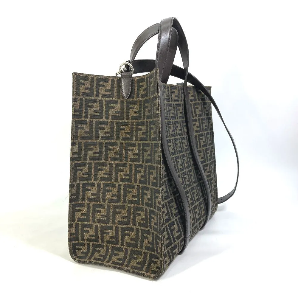 FENDI Tote Bag 7VA390 Canvas / leather Brown Crossbody Zucca Shopping Bag mens Used