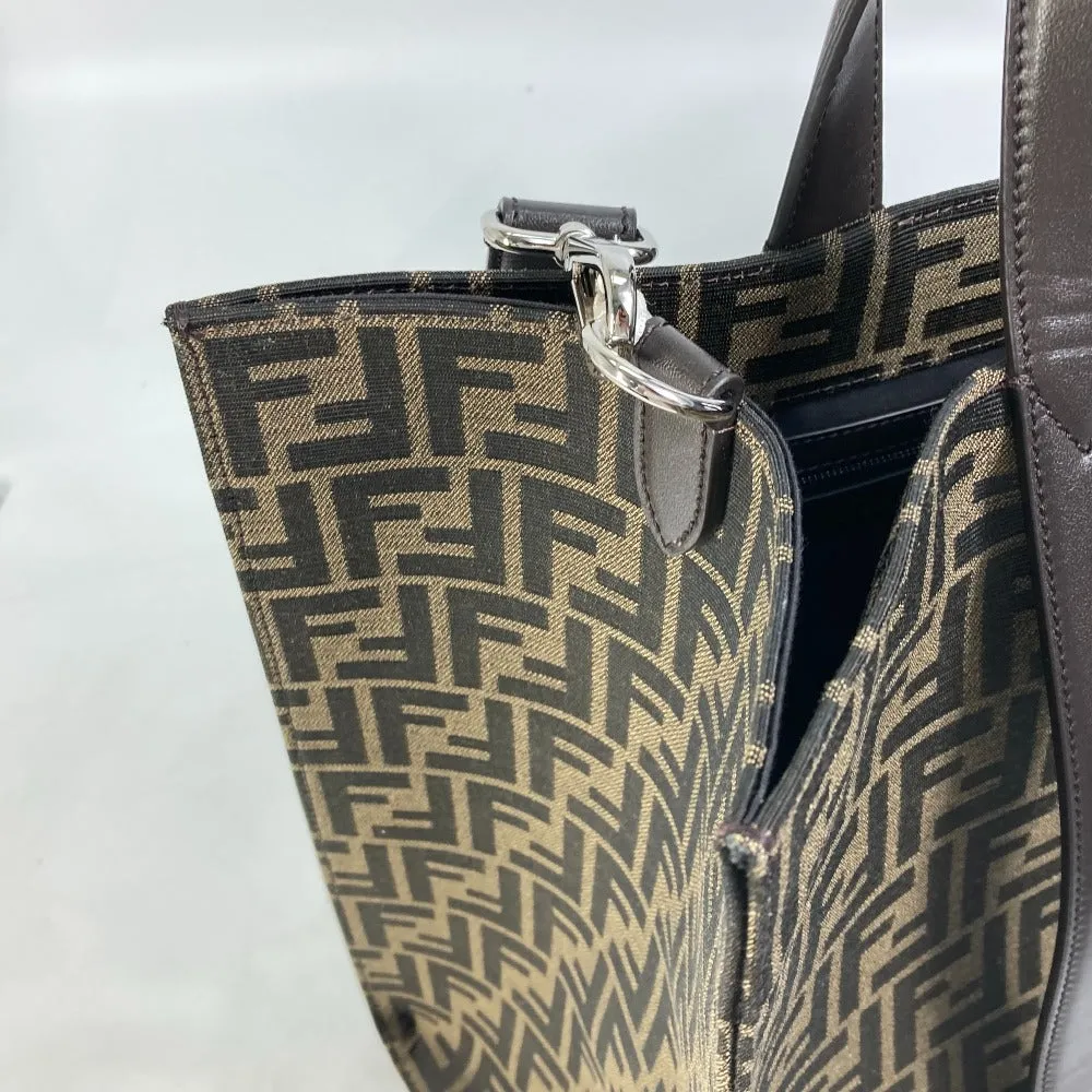 FENDI Tote Bag 7VA390 Canvas / leather Brown Crossbody Zucca Shopping Bag mens Used