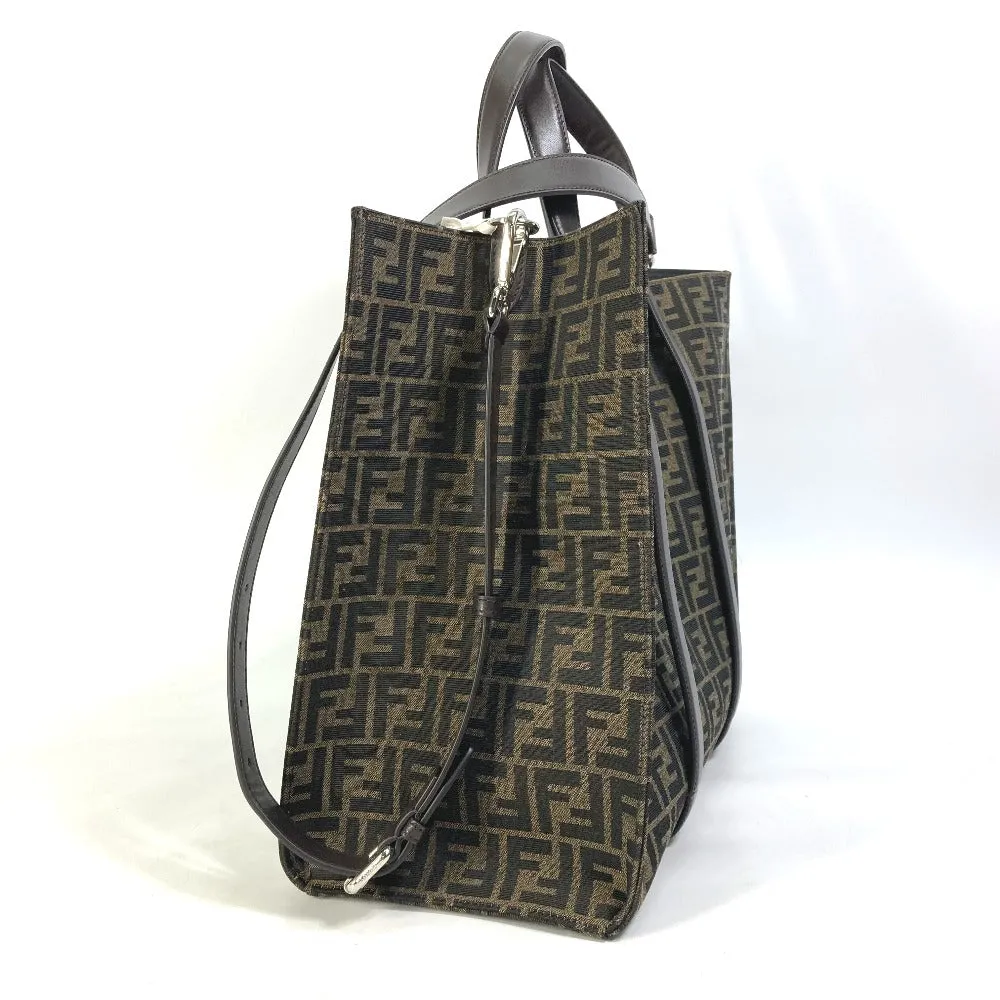 FENDI Tote Bag 7VA390 Canvas / leather Brown Crossbody Zucca Shopping Bag mens Used