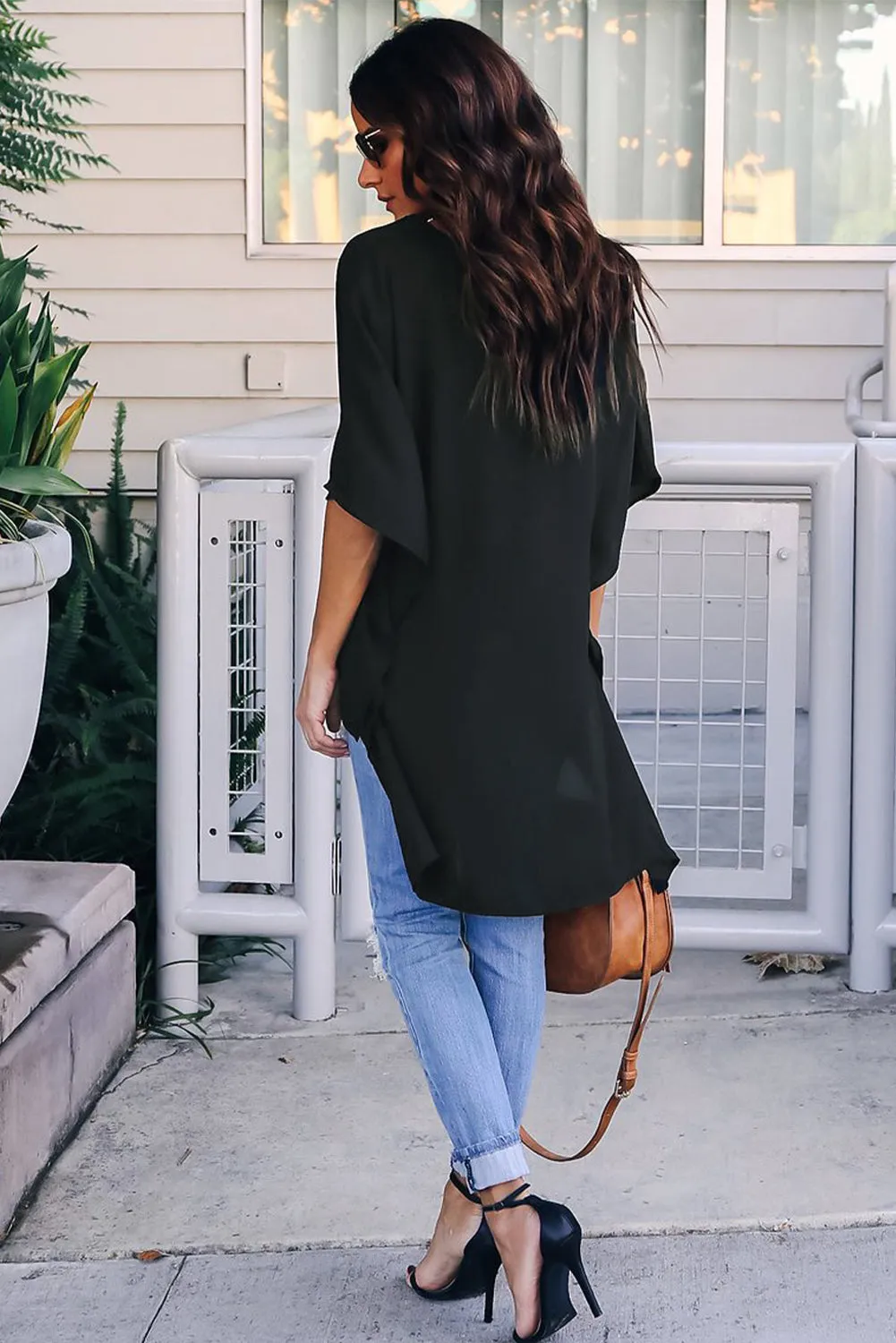 Fiery Red Chic High Low Kimono Top