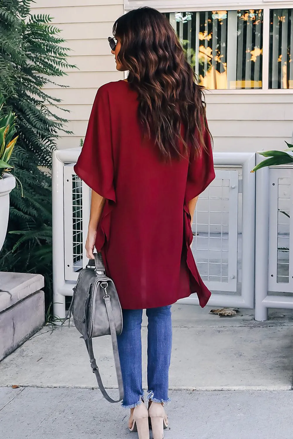 Fiery Red Chic High Low Kimono Top