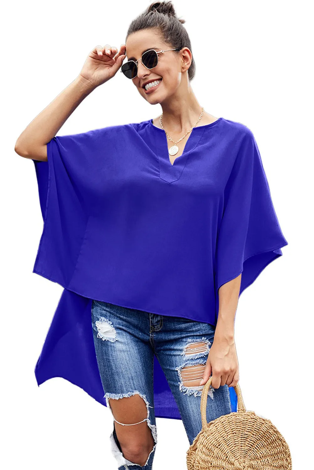 Fiery Red Chic High Low Kimono Top