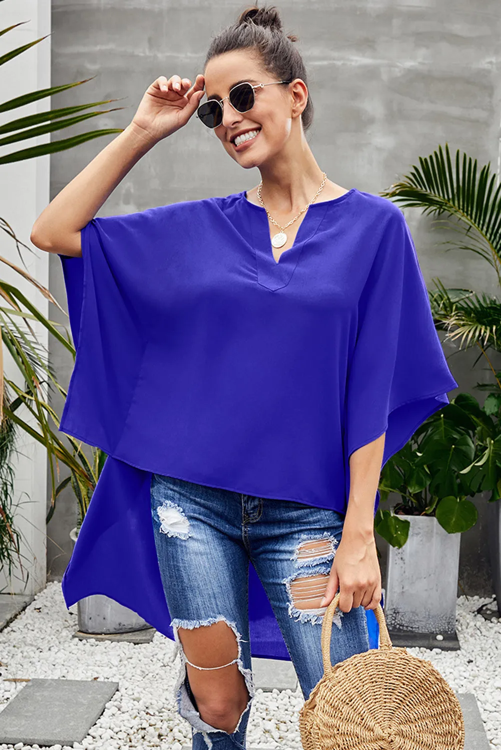 Fiery Red Chic High Low Kimono Top