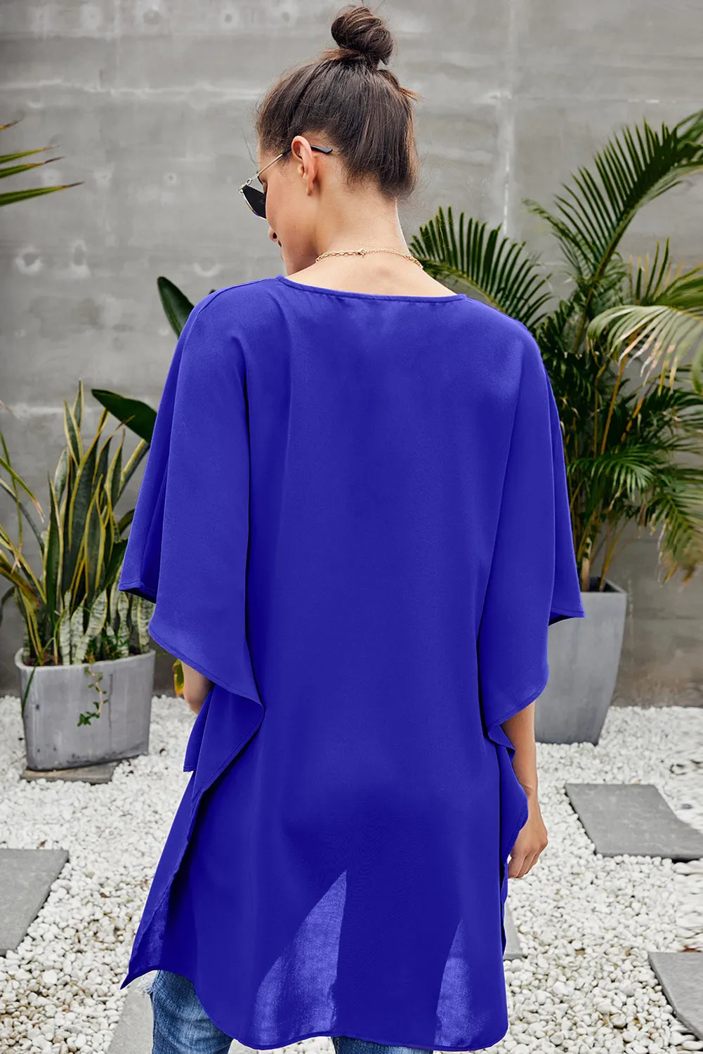 Fiery Red Chic High Low Kimono Top