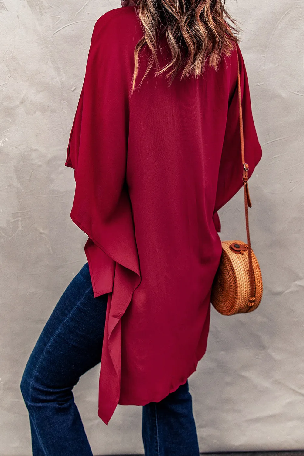 Fiery Red Chic High Low Kimono Top