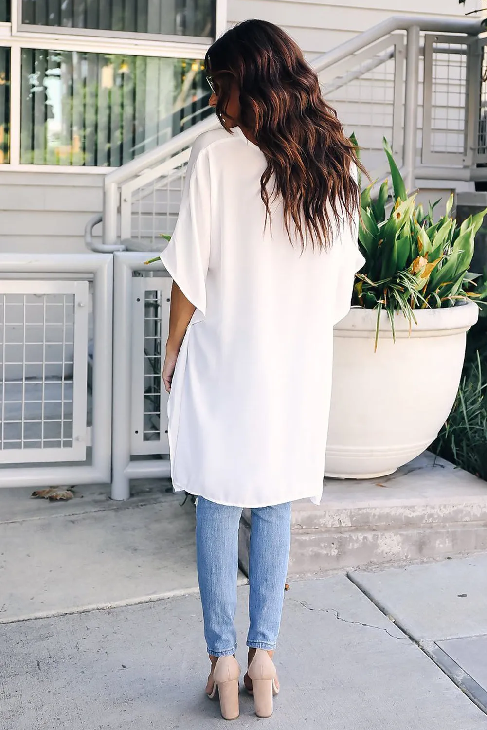 Fiery Red Chic High Low Kimono Top