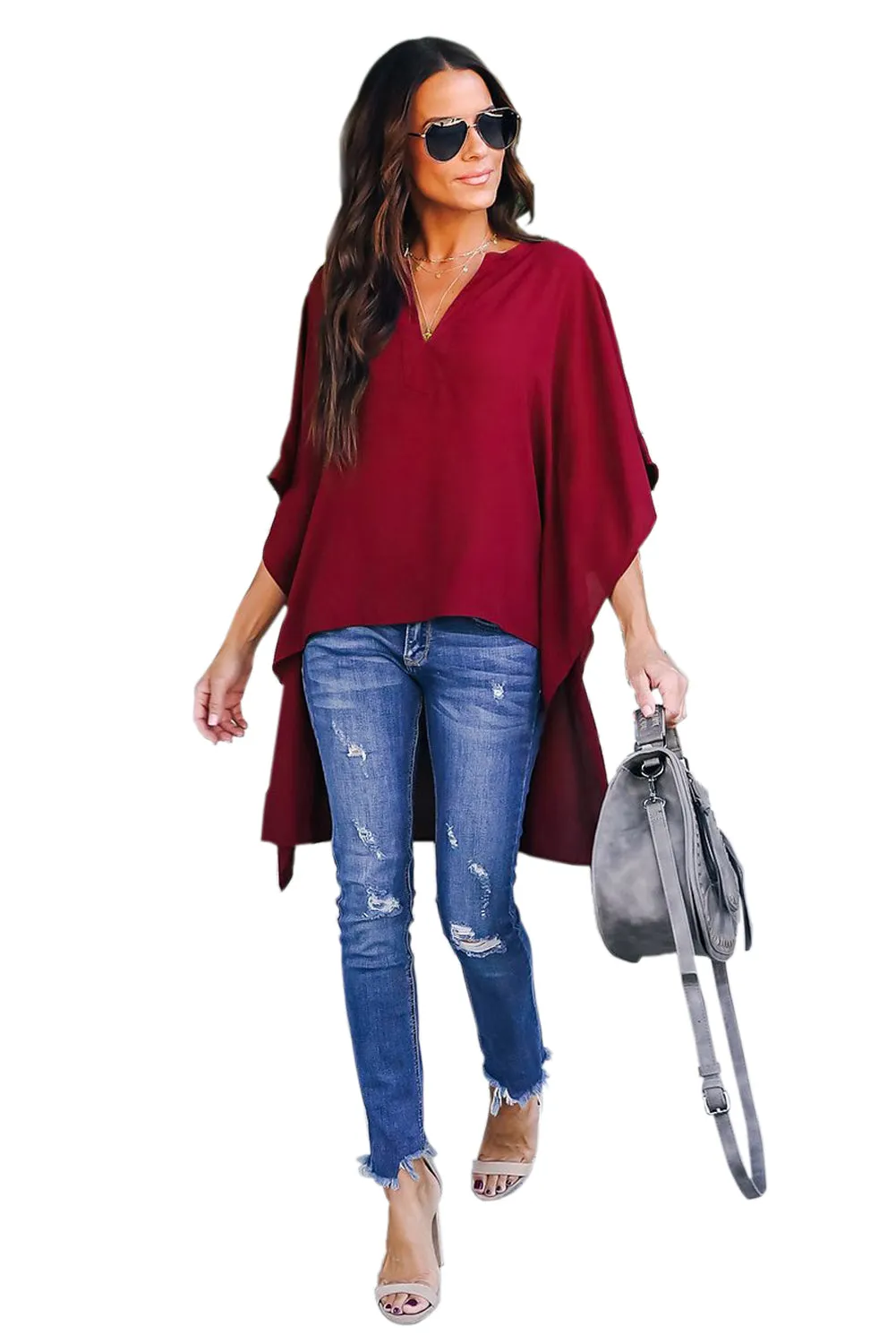 Fiery Red Chic High Low Kimono Top