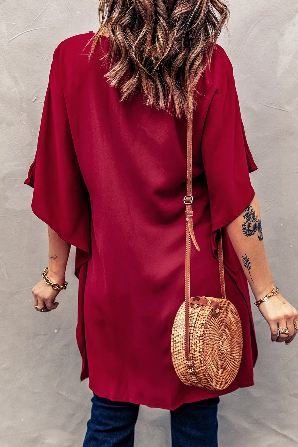 Fiery Red Chic High Low Kimono Top